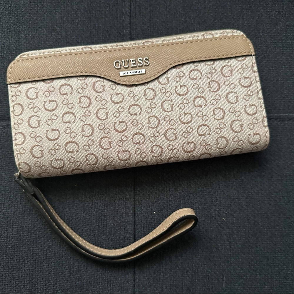 Guess Tan Monogram Wristlet